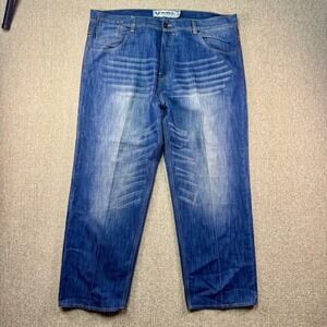 Avirex 50B Baggy Skull Crown Jeans Size 34 Blue Embroidered Y2K Streetwear